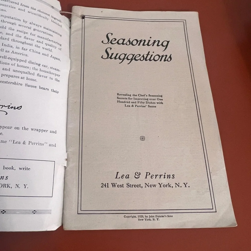 Vintage 1920 Lea & Perrins Seasoning Suggestions Cookbooklet Recipes Ephemera